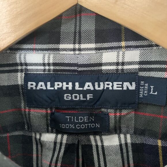 Ralph Lauren Golf Tilden Button Down Shirt Mens Large Blue Plaid Crest Vintage - Picture 4 of 5